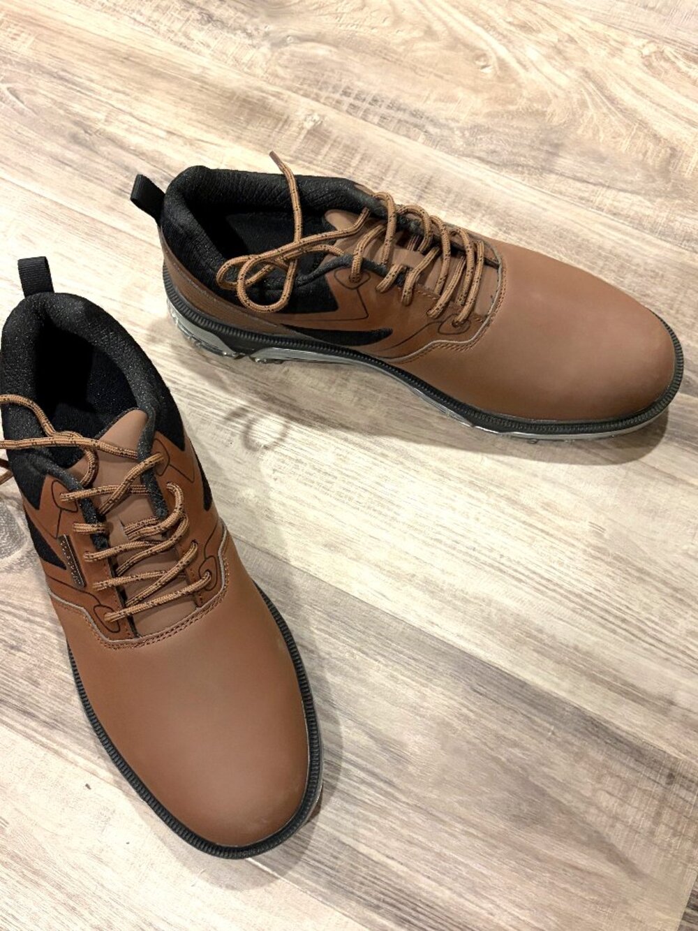 Men's Spiked Golf Shoes Brown Black‎ Waterproof Size 10 Wide EU 43.5 Cleats